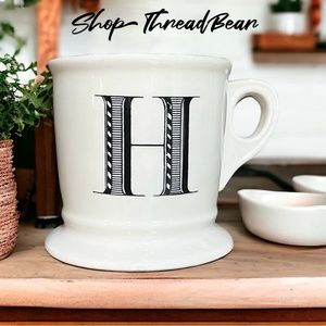 EUC {Anthropologie} Classic! H Coffee Mug | White · Ivory Black Initial Tea Cup